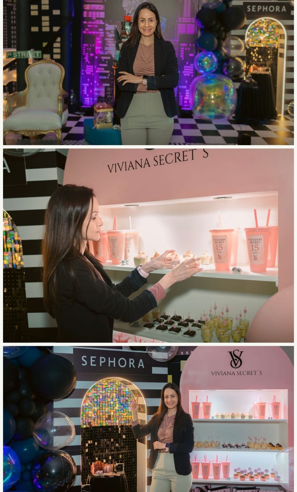 Resultado final del evento temático: set de New York, barra Viviana Secret’s y arco Sephora